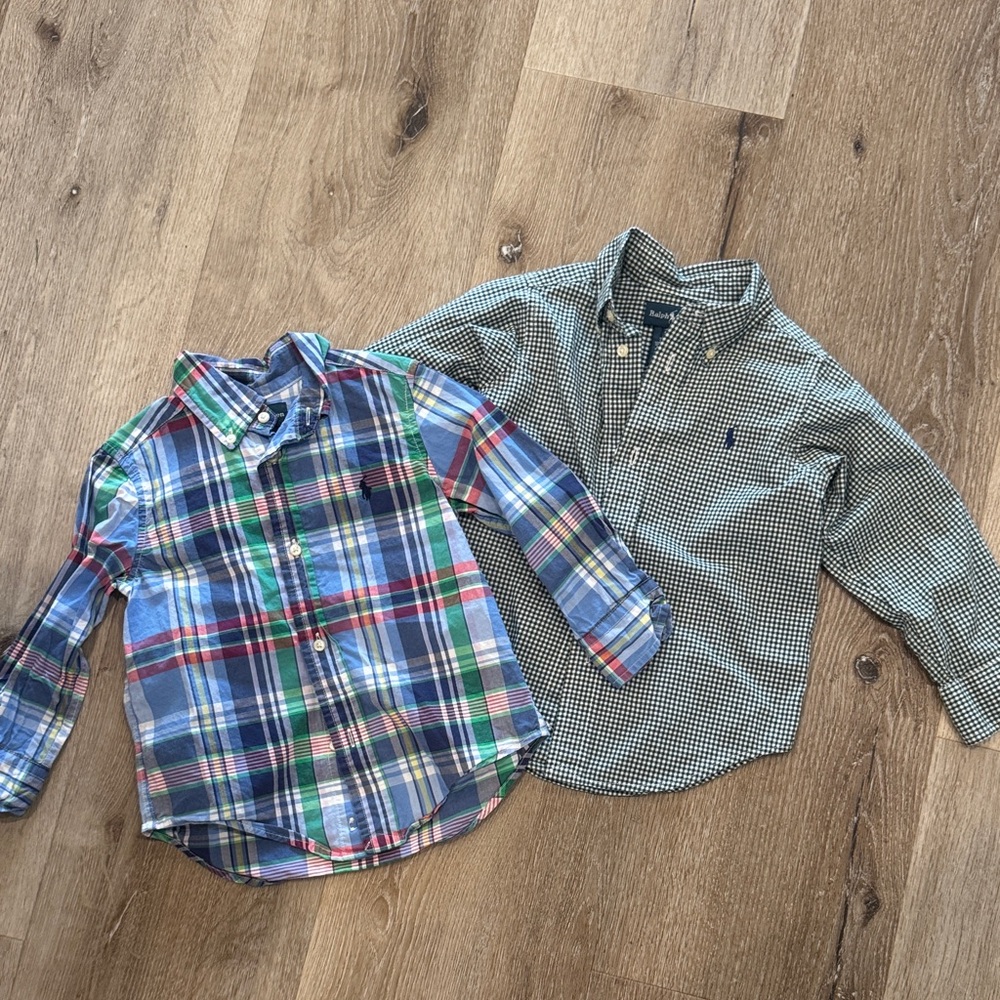 Ralph Lauren Green/White Gingham Button-Down & Multicolor Plaid Shirt Set